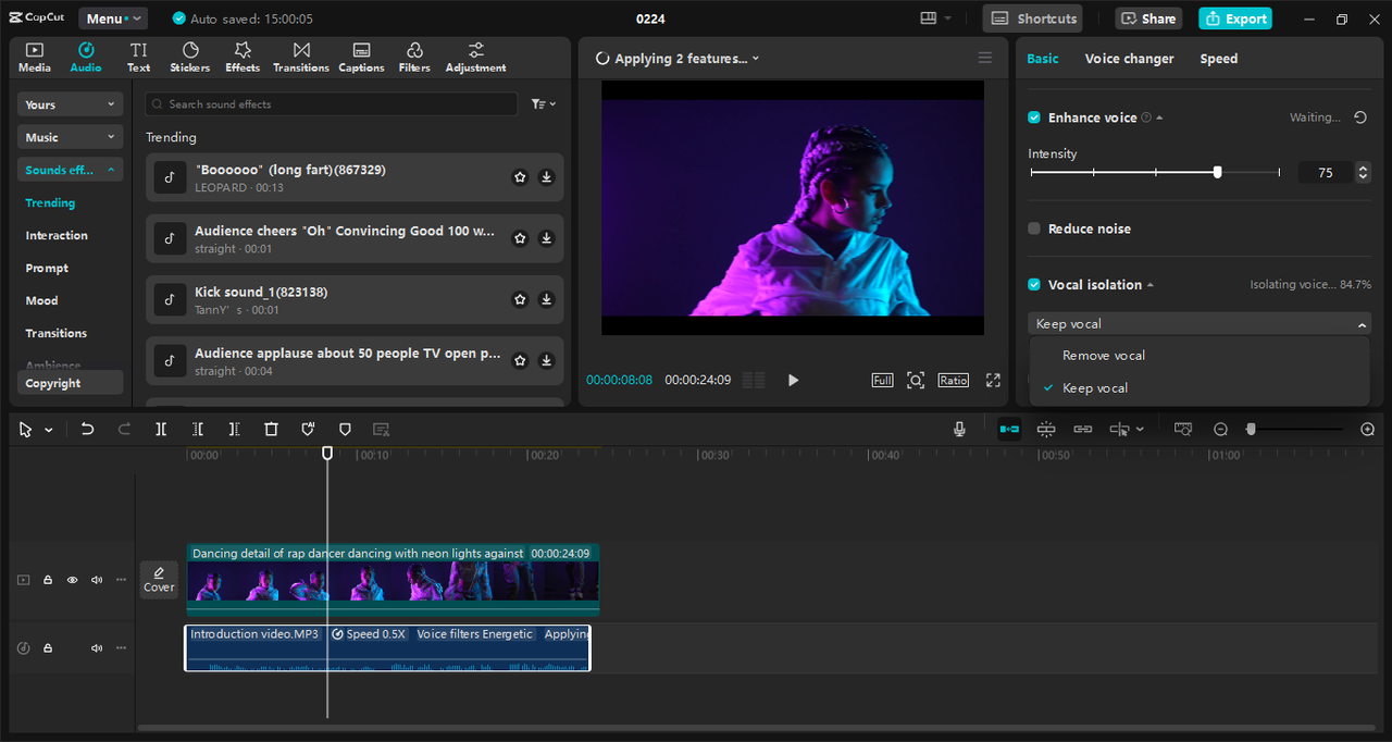 Interface of the CapCut desktop video editor - the best tool to edit songs