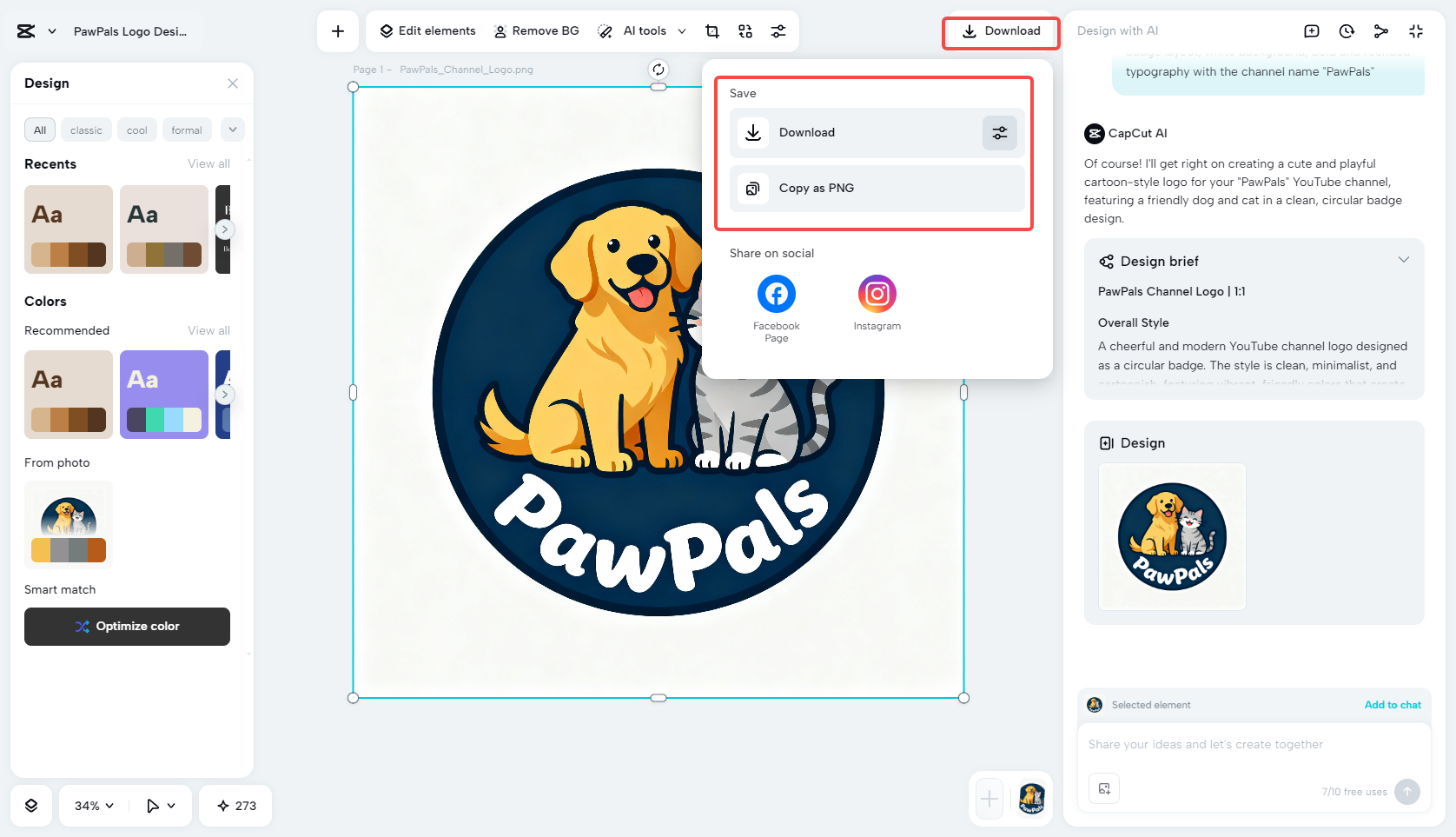 Export and save your logo design