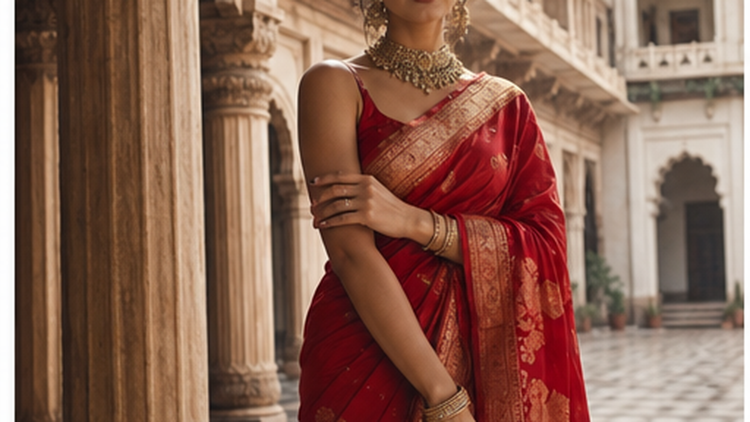 Red Saree Prompts example created for Dreamina
