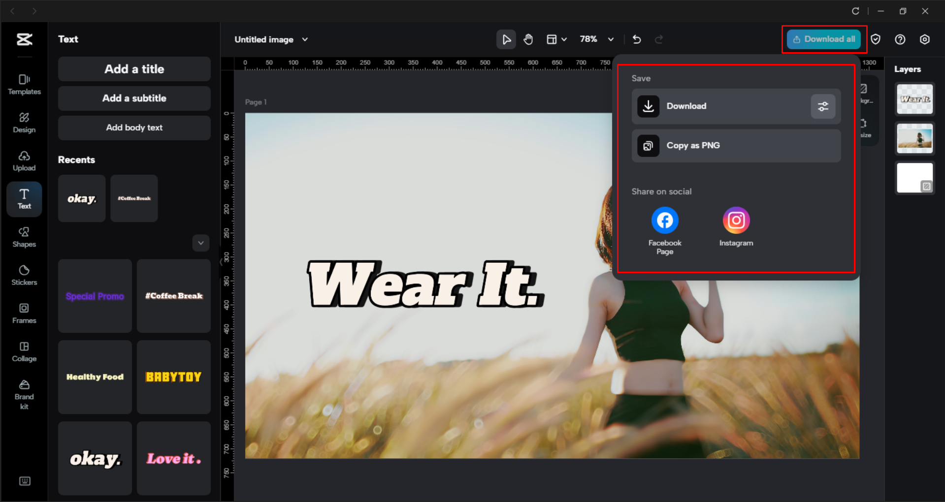 Downloading an image from the CapCut desktop video editor