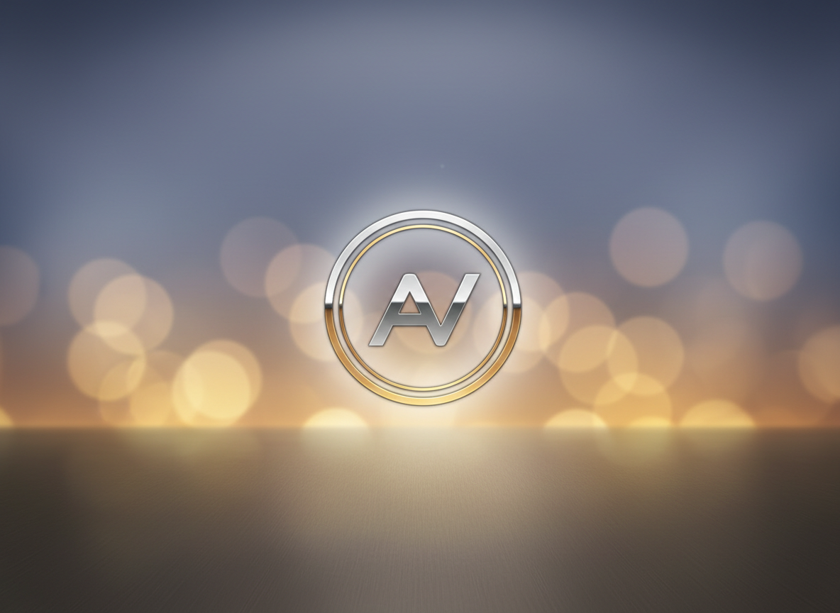 Minimal circular logo over a tasteful bokeh gradient background, high contrast and legible, premium style.