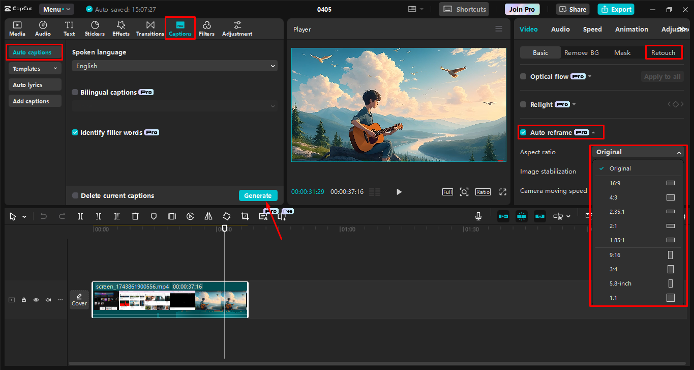Redigera skärminspelning i CapCut skrivbordsvideoredigerare