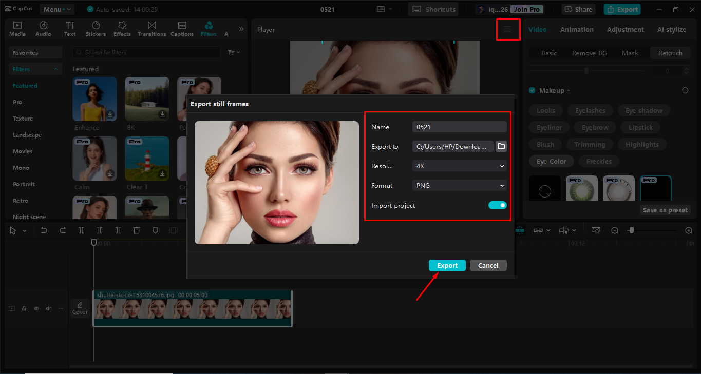 Exporting the media from the CapCut desktop video editor