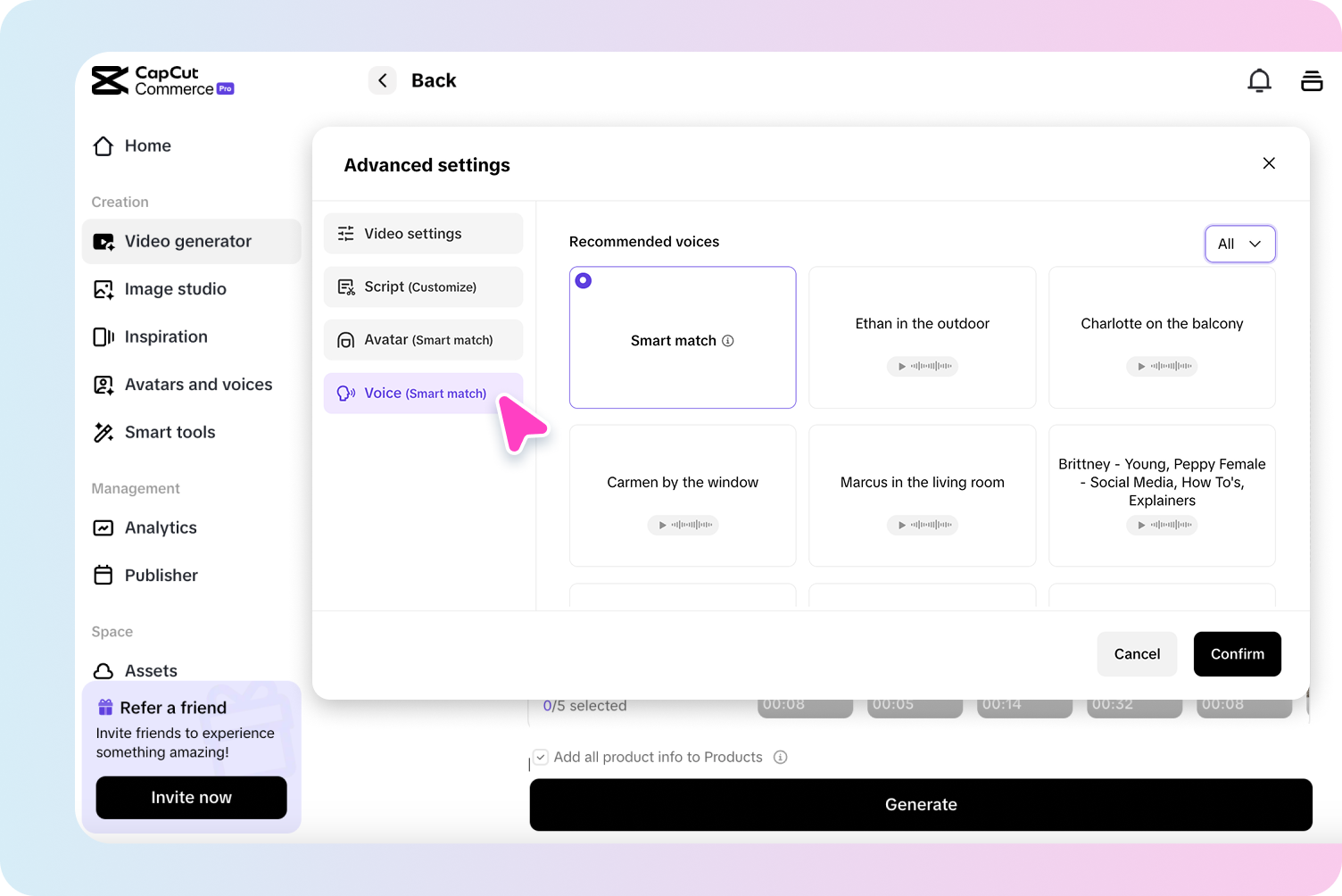 Add script and select voice