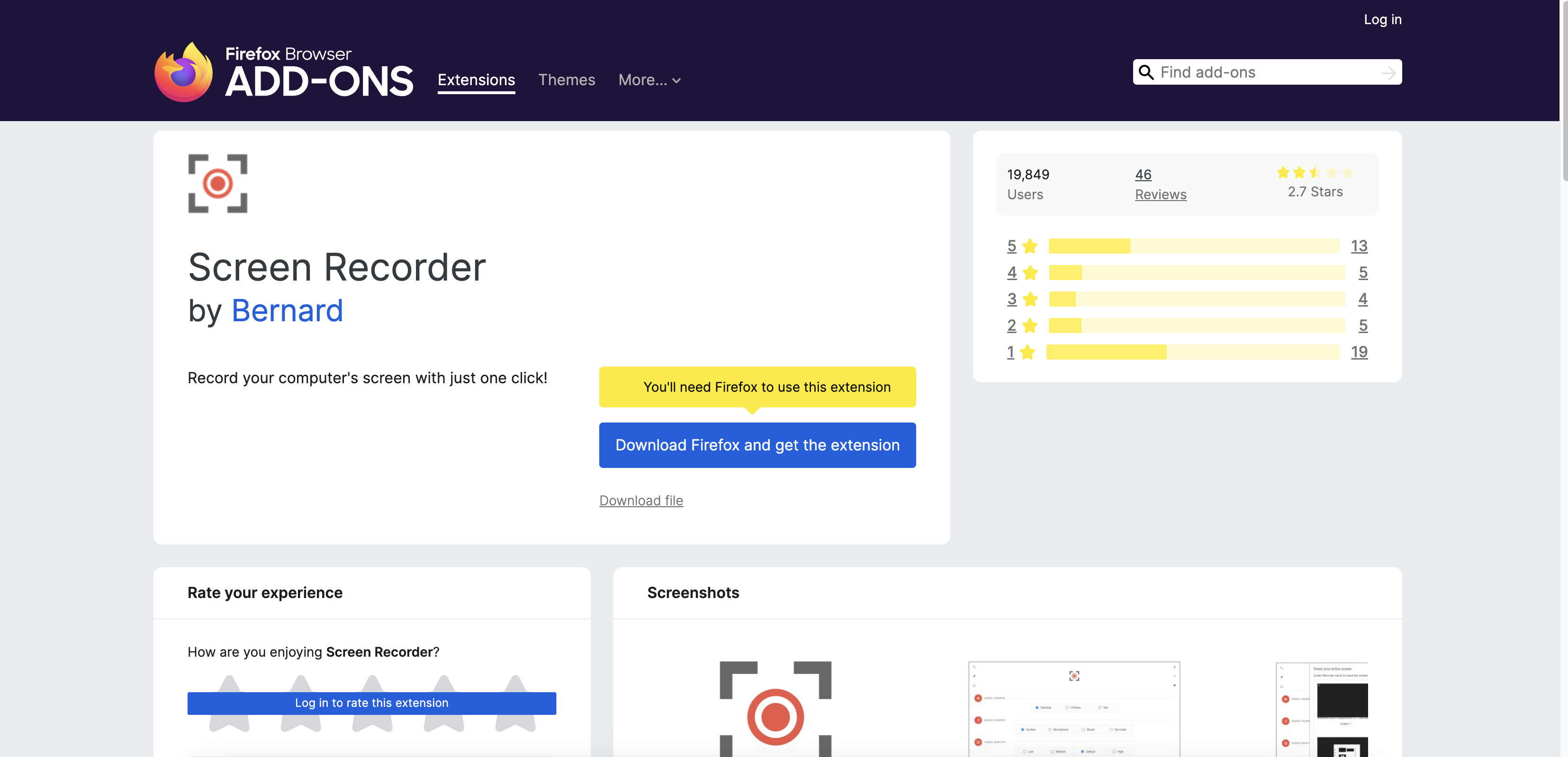 Screen Recorder by Bernard Firefox extension