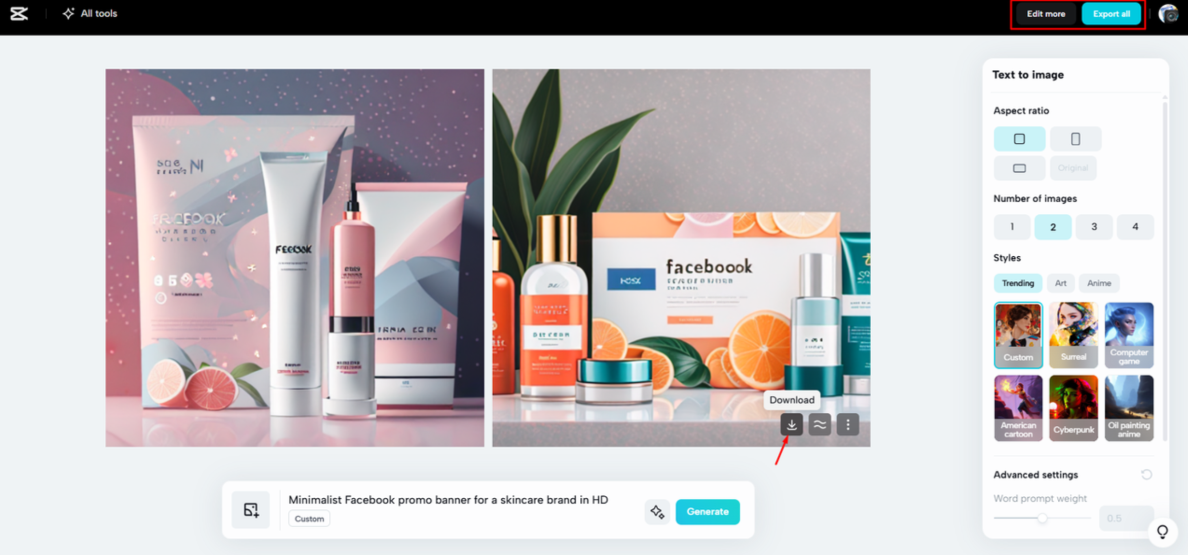 Downloading pictures from CapCut Web