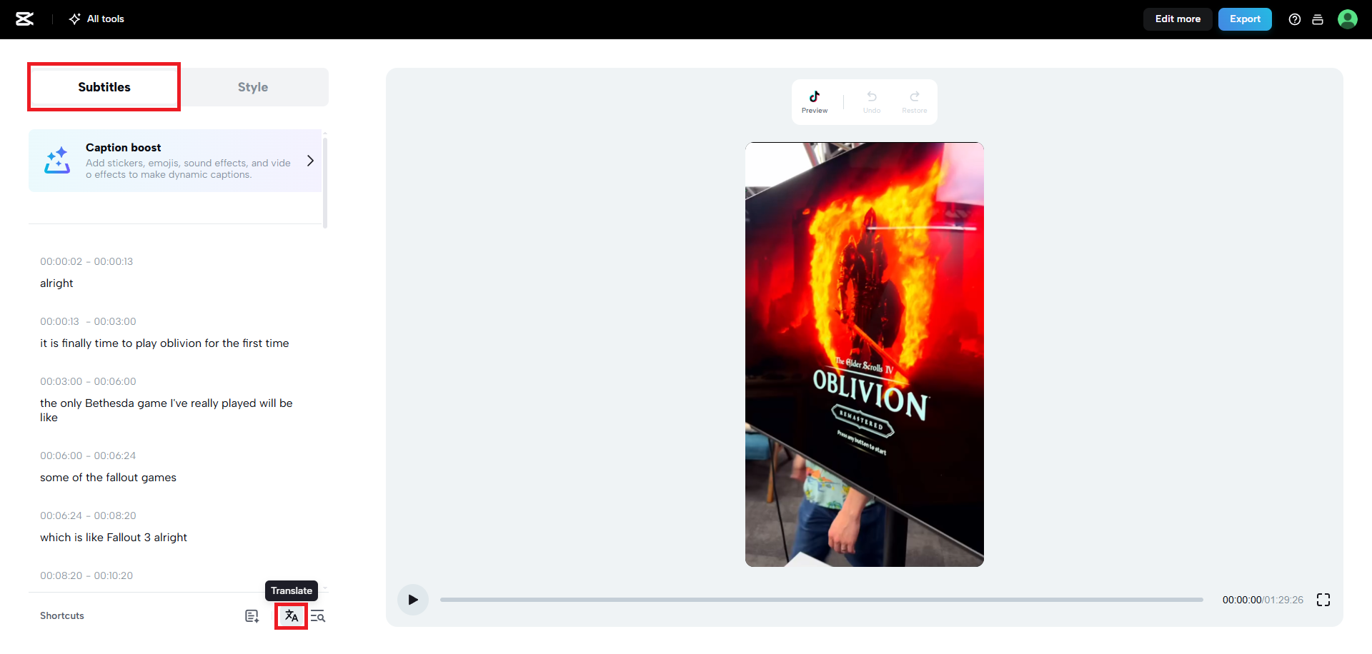 Translate captions to your preferred language