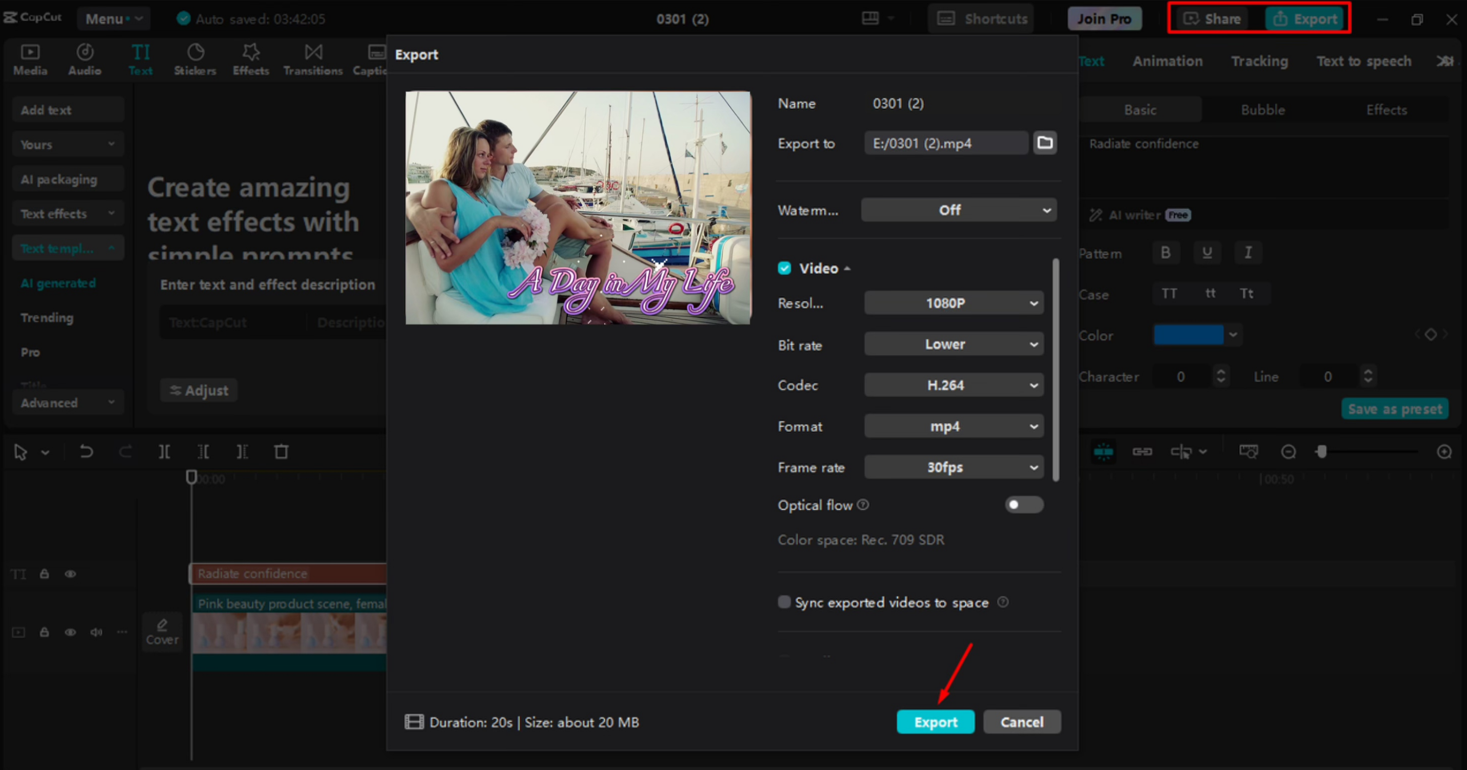 Exporting video to the CapCut desktop video editor