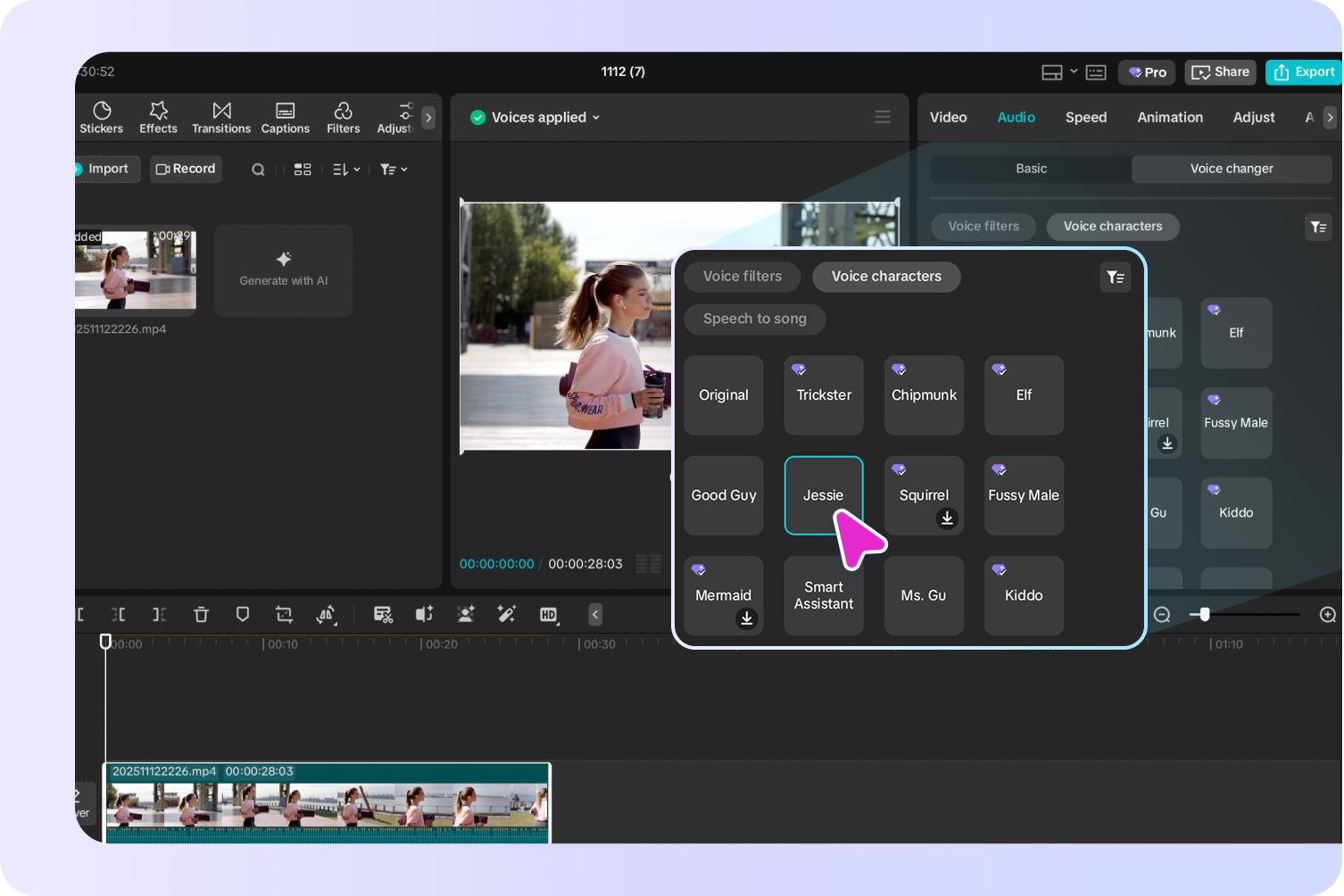  Použití filtru hlasových znaků AI v editoru plochy CapCut