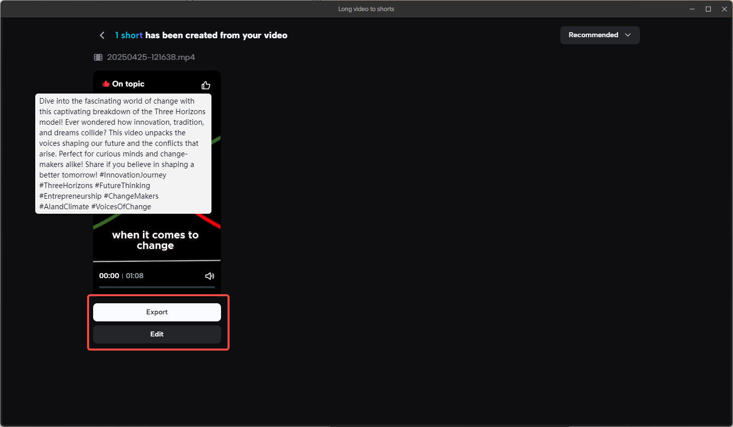 Save the short videos for Instagram