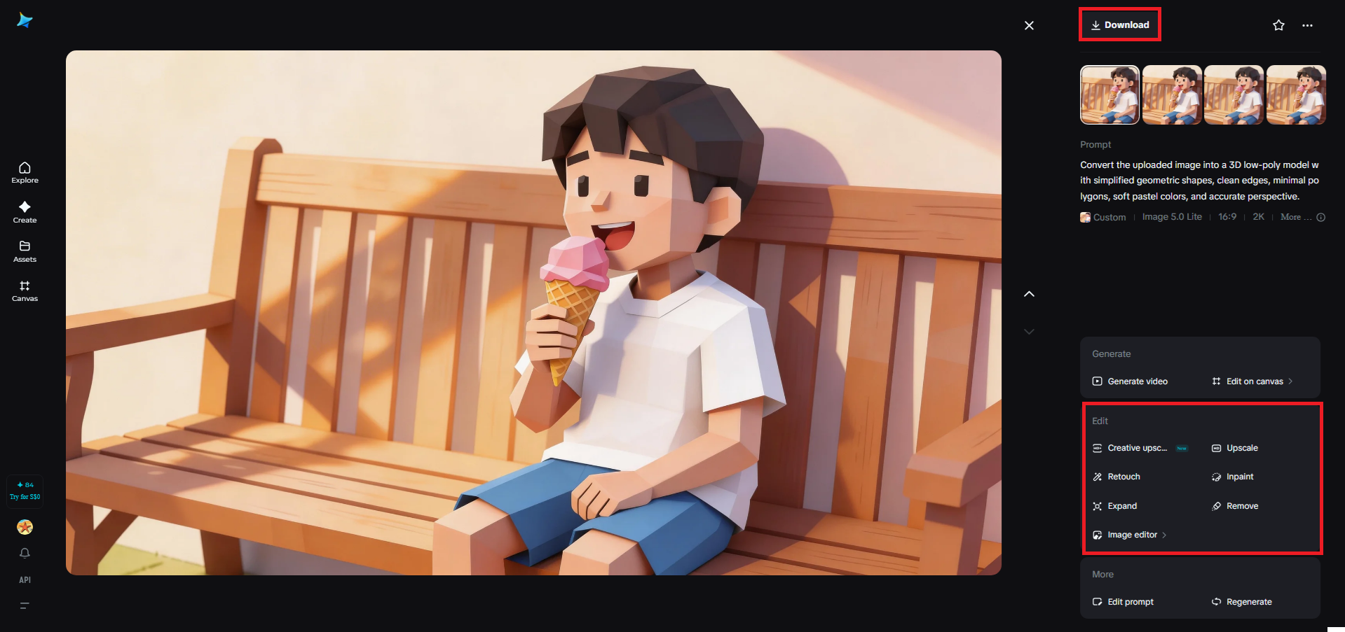 Refine e baixe seu modelo 3D low-poly