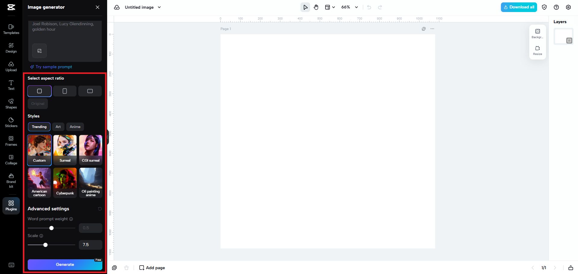 Select additional options and generate your image
