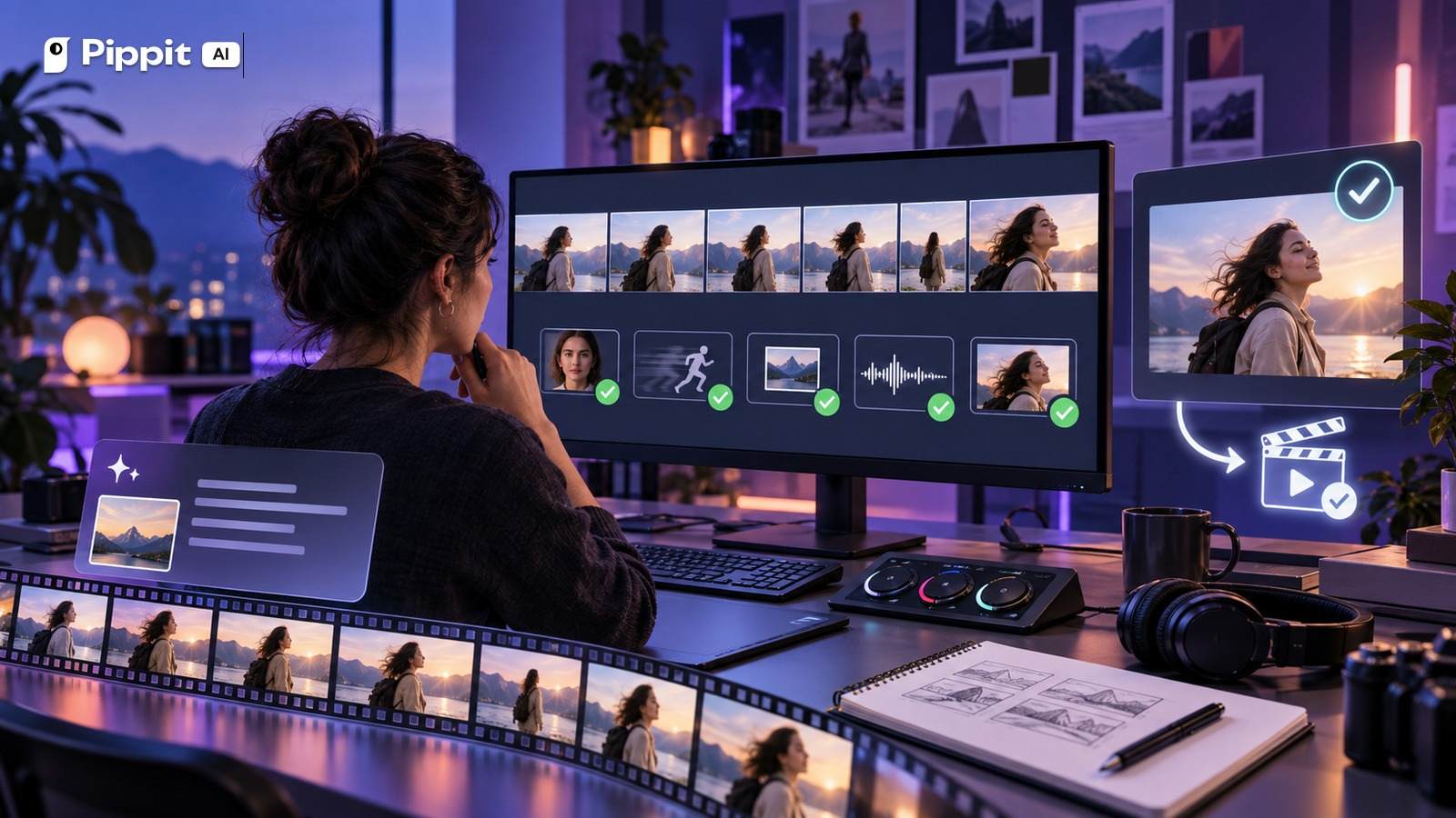 A creator reviews video frames and adjusts prompt controls in a focused refinement loop.