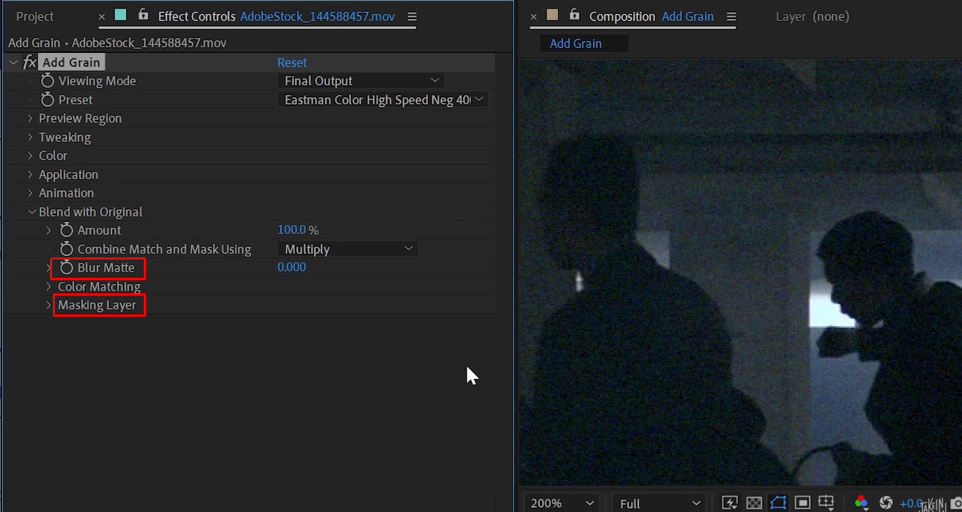 Masking the film grain effect in After Effects