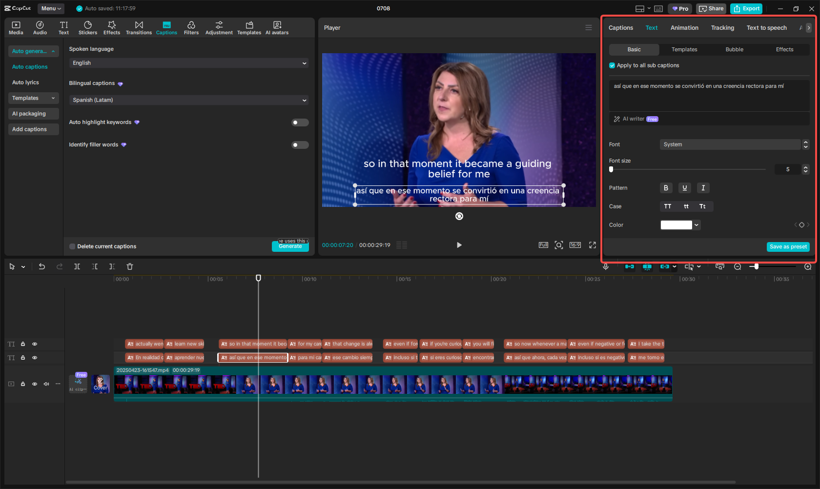 Customize translated captions