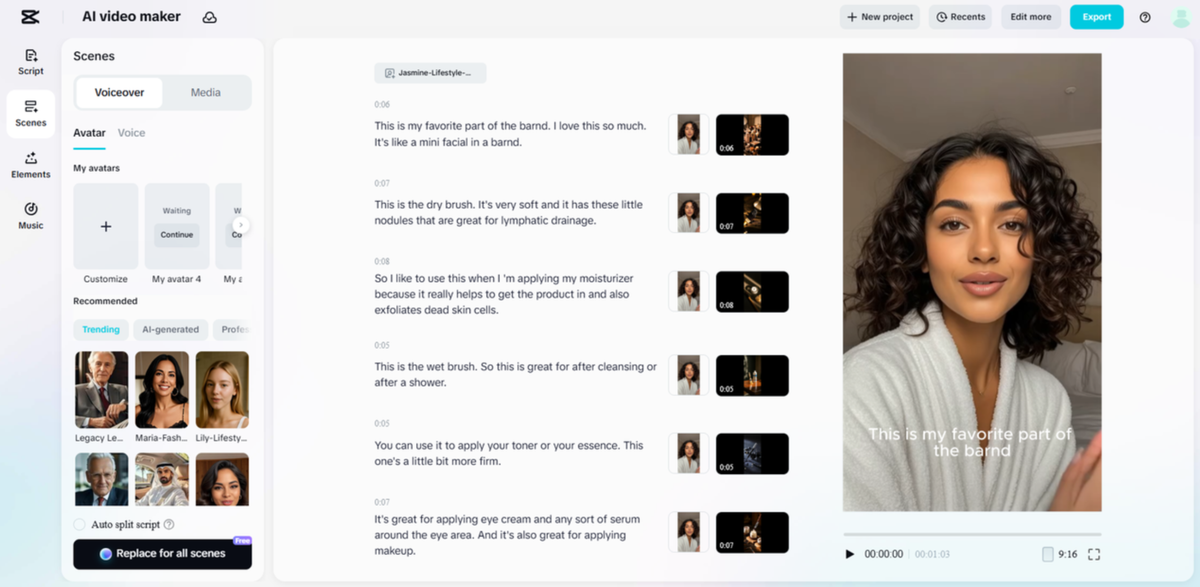 Interface of the CapCut Web - the online tool to create AI UGC videos