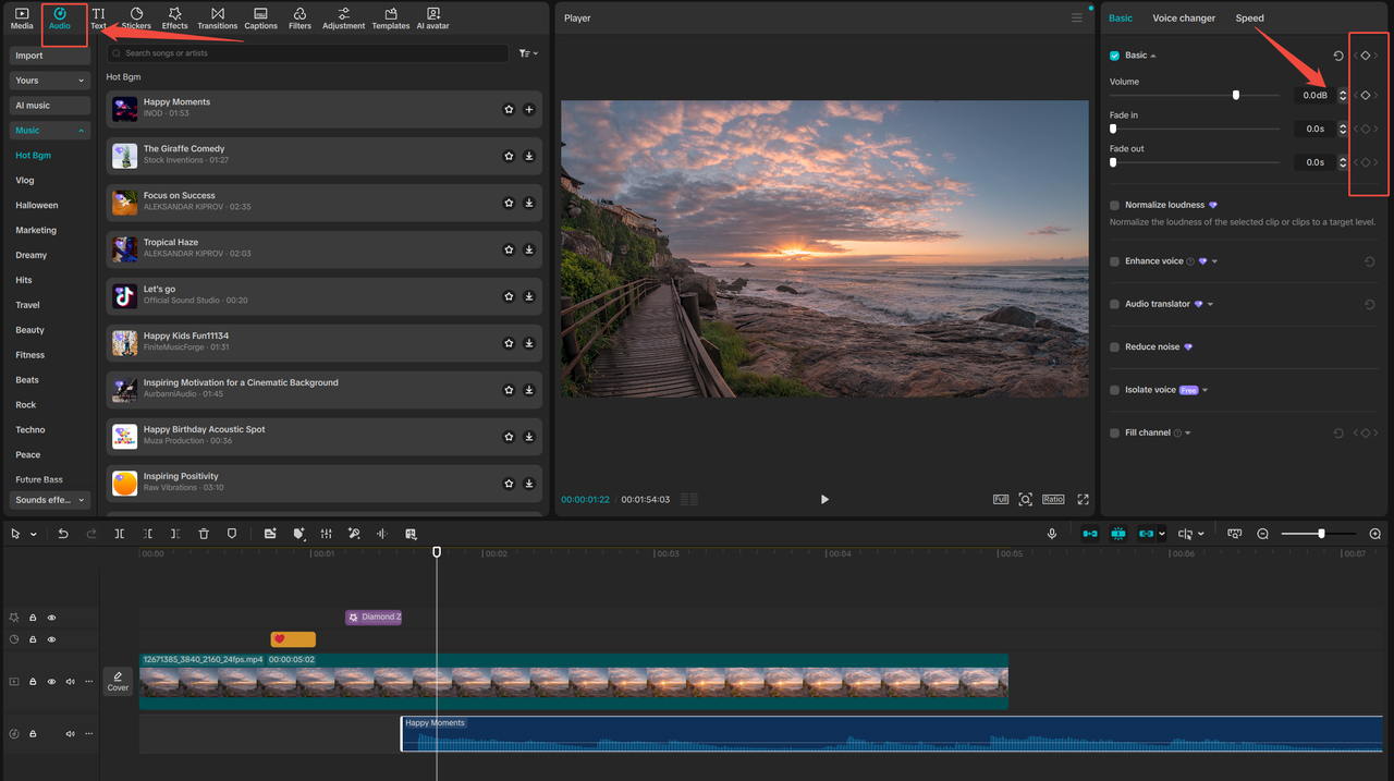 I Keyframe audio in CapCut PC