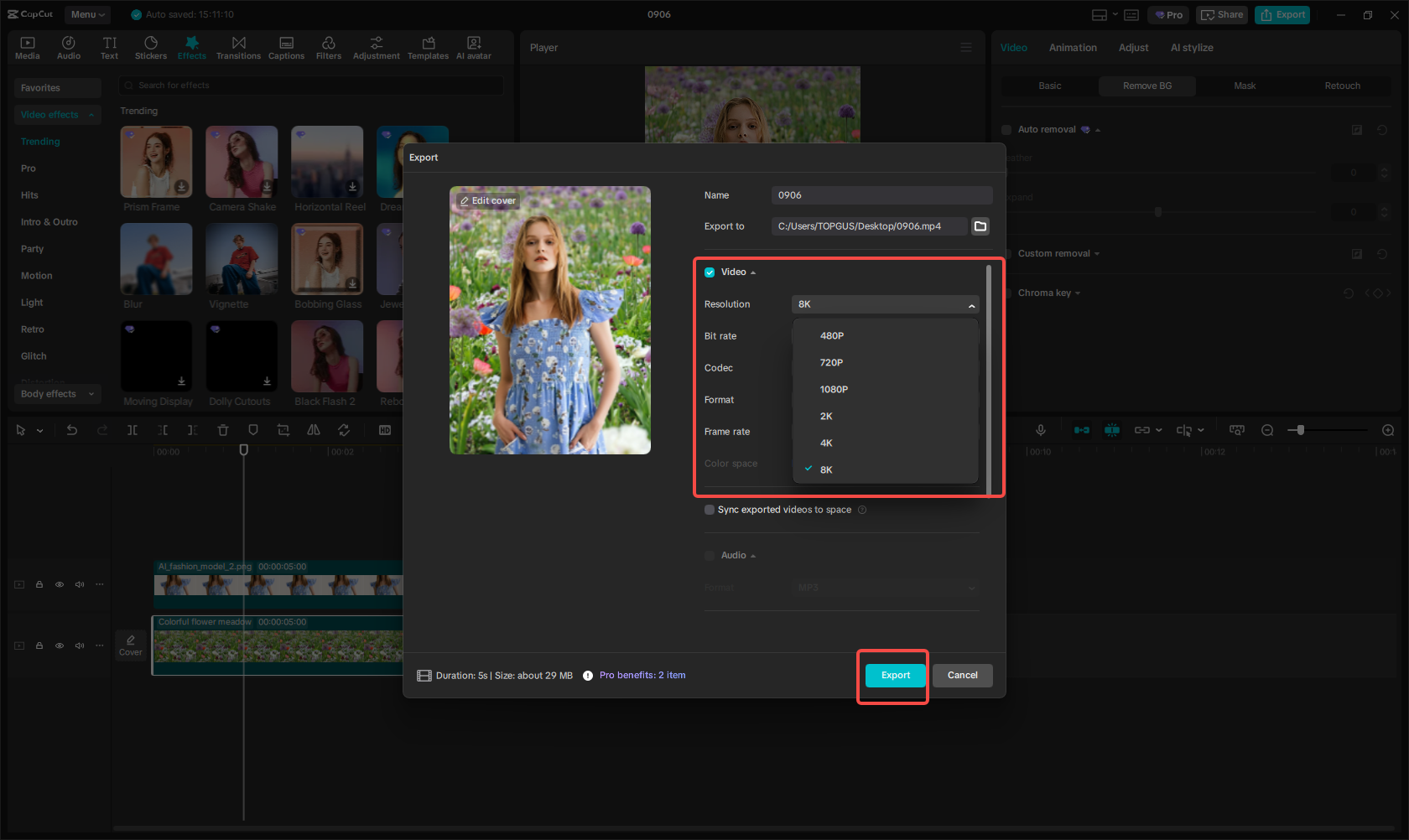 Export the image with a new background