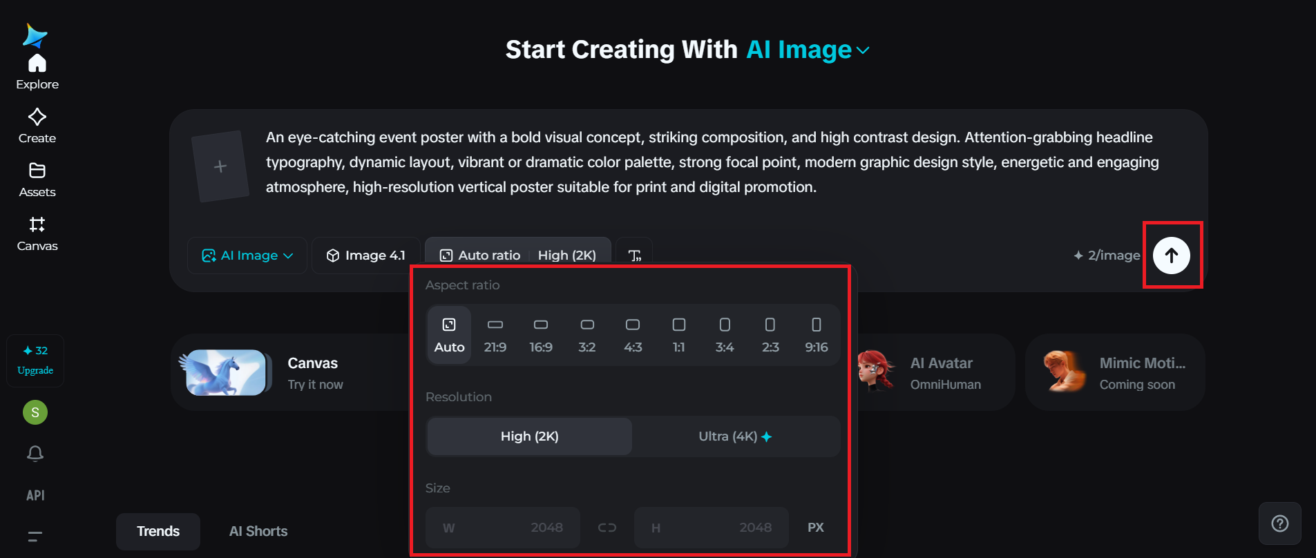 Adjust output settings for creative event poster design