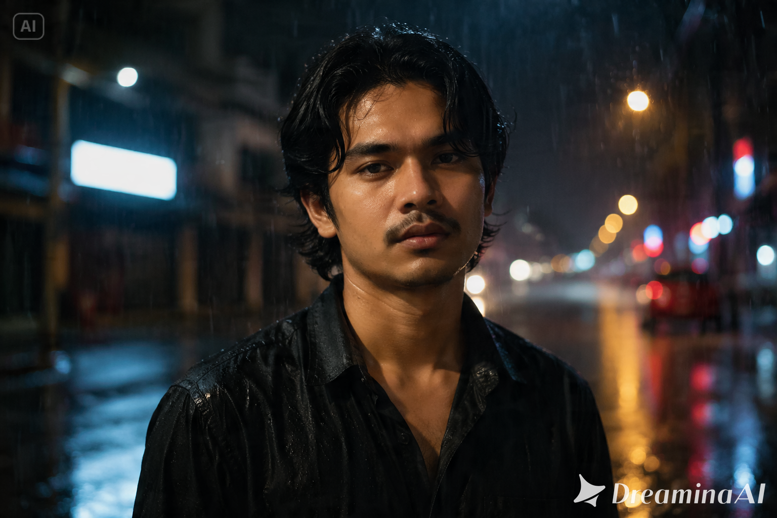 บรรยากาศฝนตก AI การแก้ไขภาพพร้อมท์