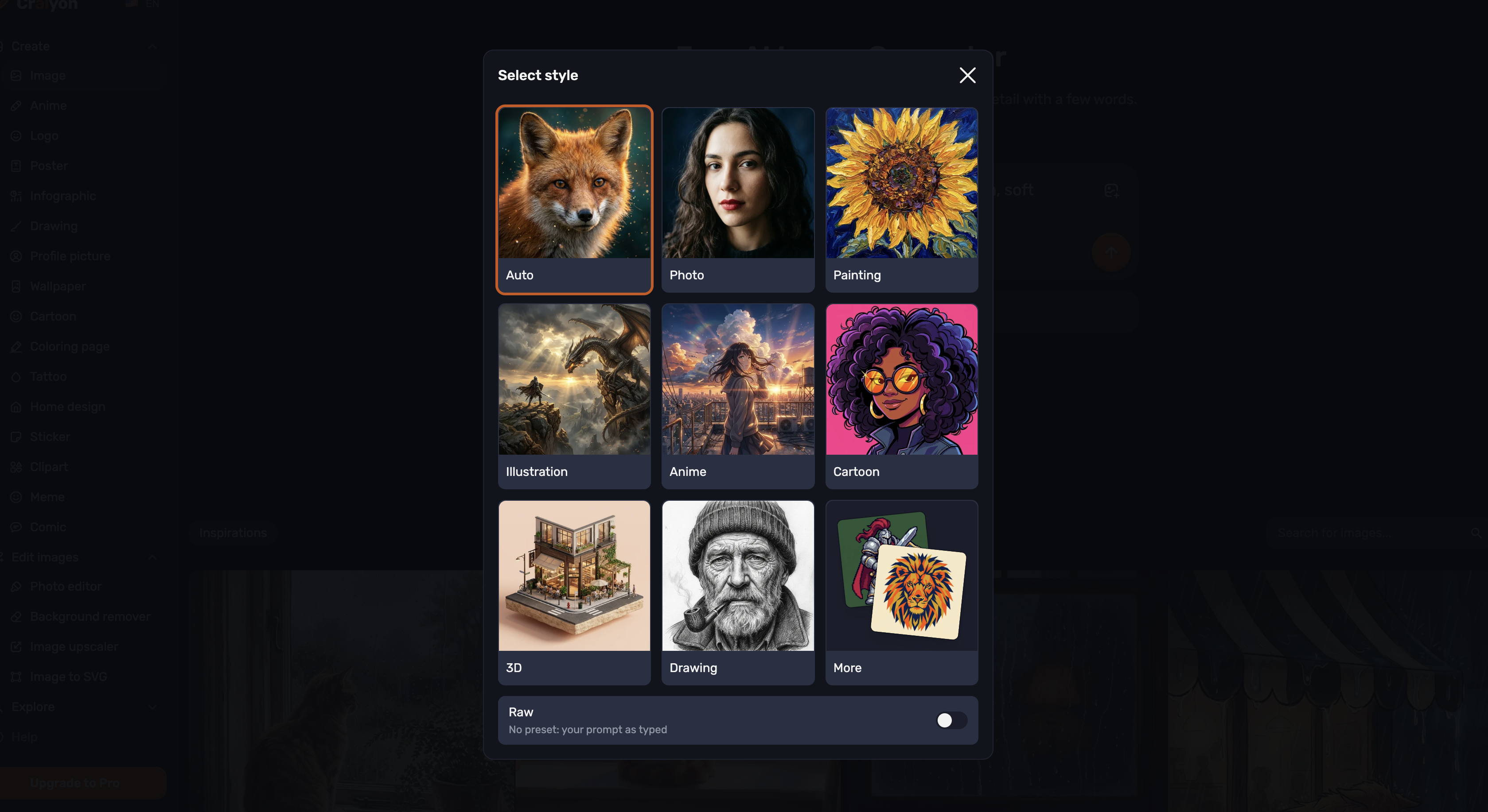 Choose a style and generate