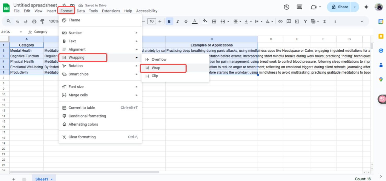 Select the Format option