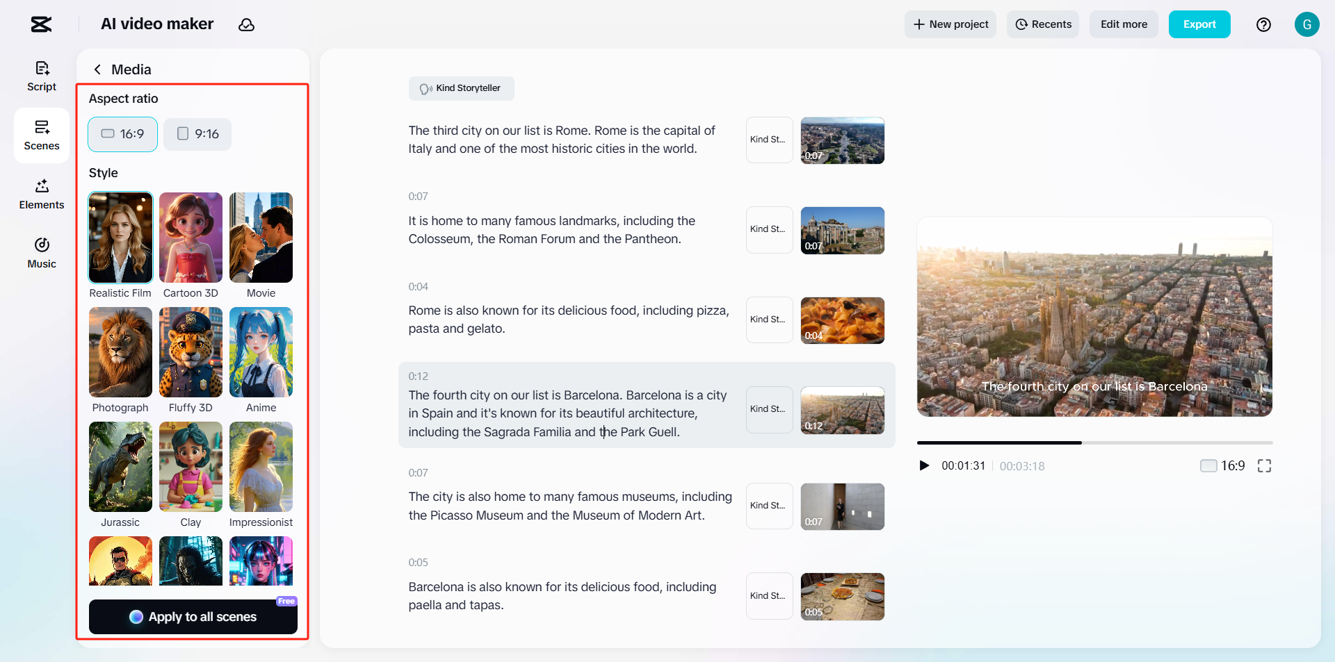 Generate AI media to all scenes