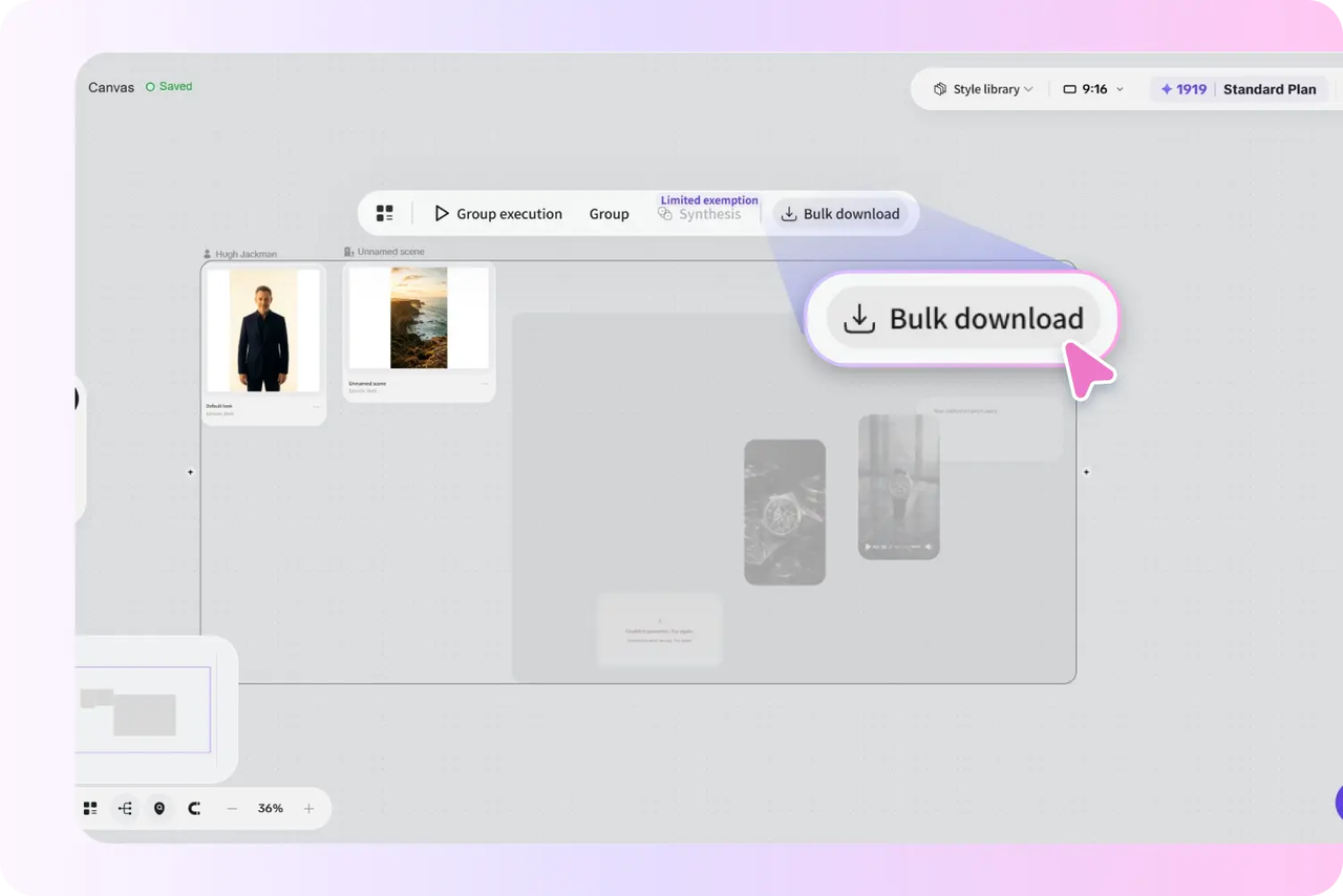 Click Bulk download on Pippit canvas toolbar