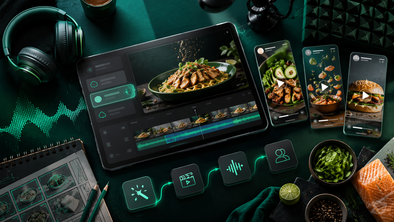 AI Food Product Video premium AI social video workflow visual for Pippit creators