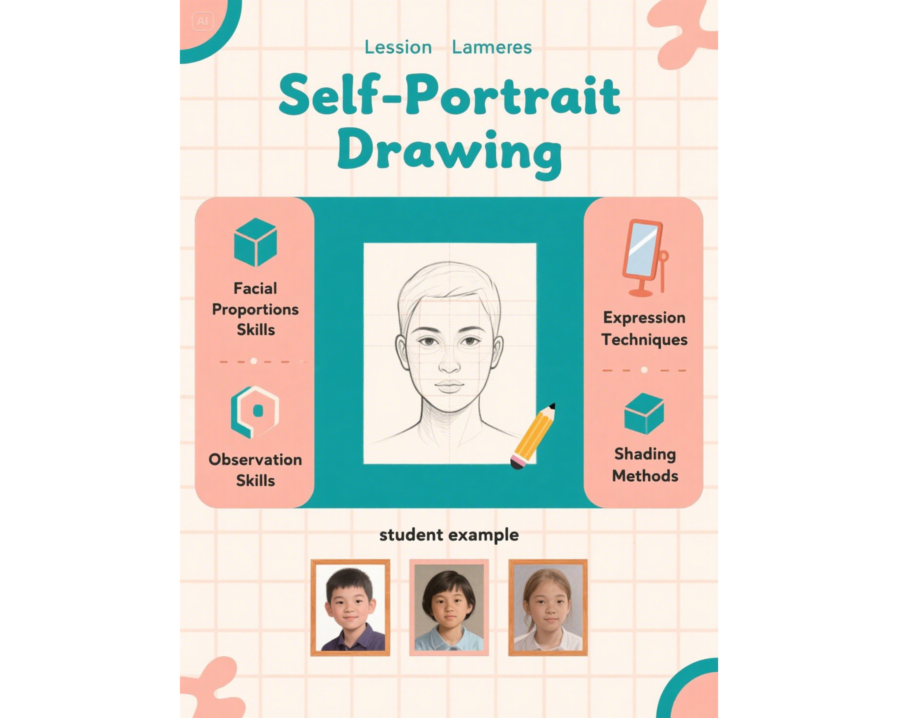 Middle school self-portrait drawing