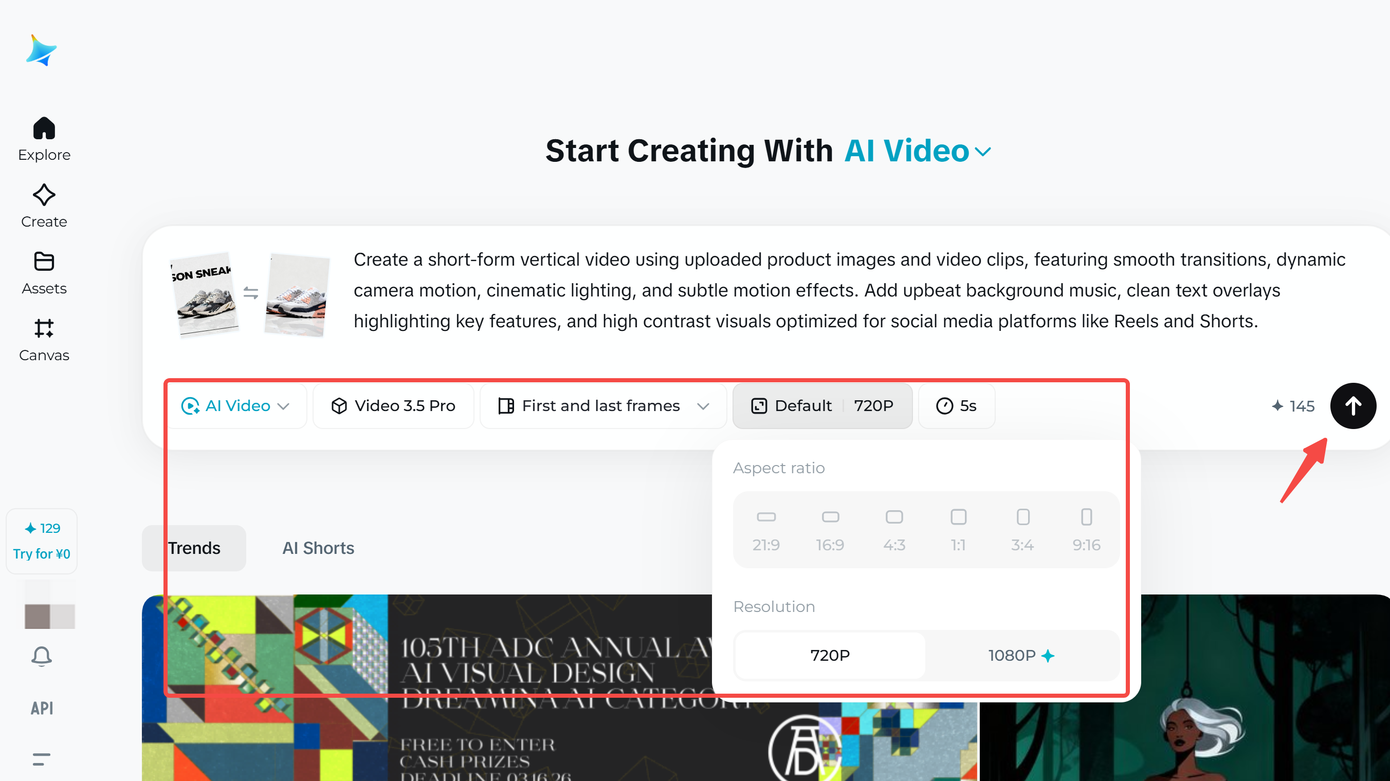 Previewing a generated short-form video with cinematic effects