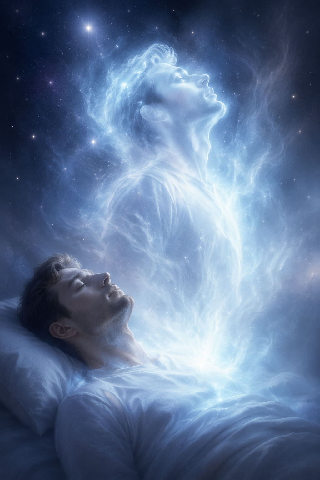 Dreamina soul coming out of body prompt example 1: Ethereal Soul Portrait