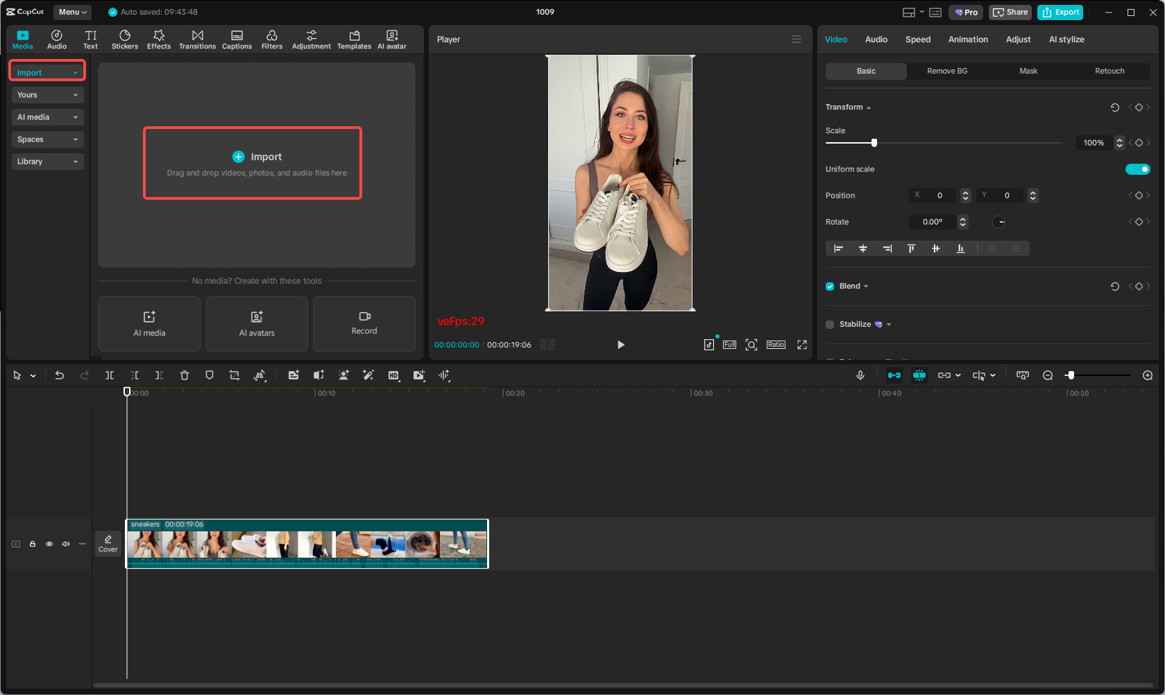 Importing the media into CapCut