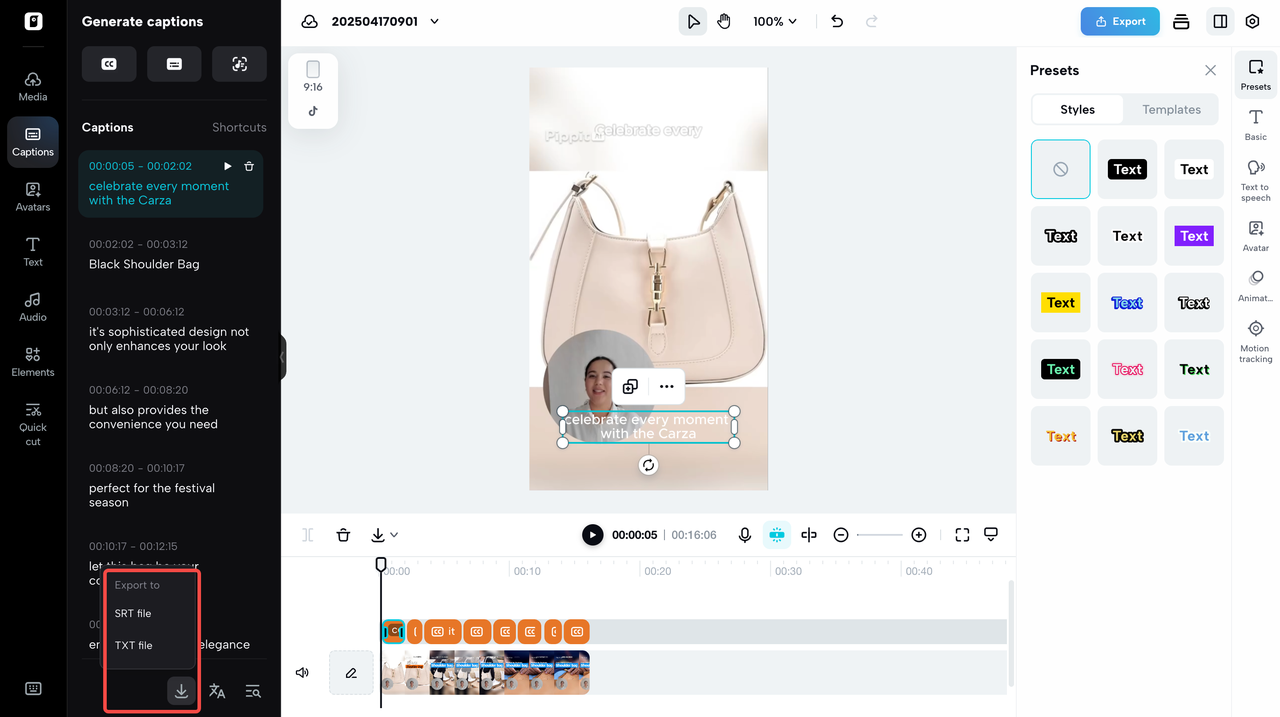 Export your video script