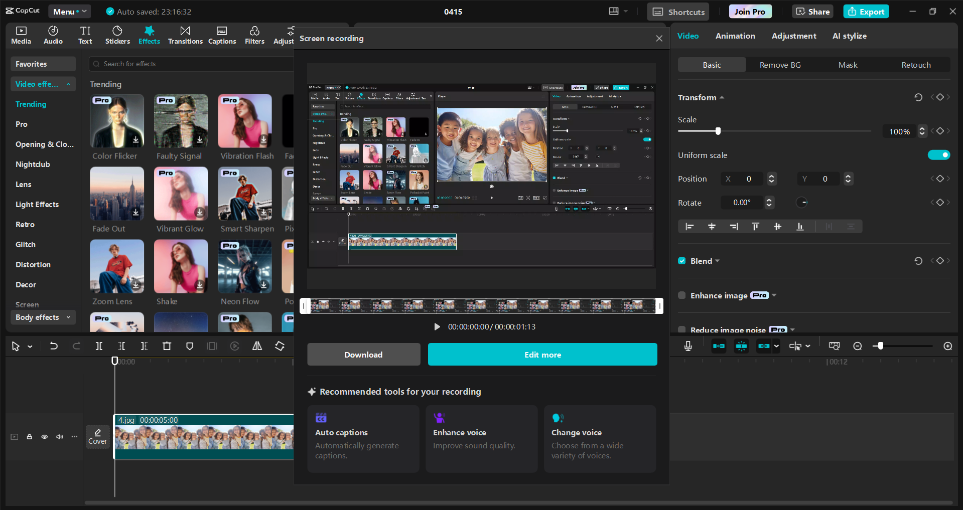 Interfaccia dell' CapCut editor video desktop: lo strumento perfetto per registrare lo schermo e modificare i video