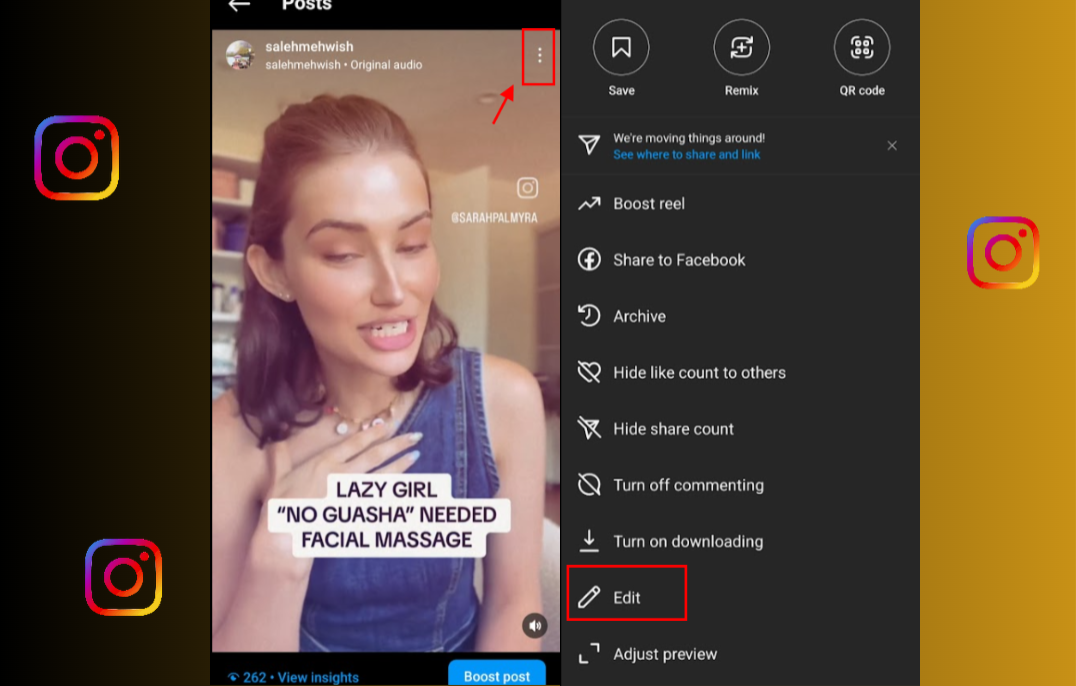 Tapping the three-dot icon to access editing options