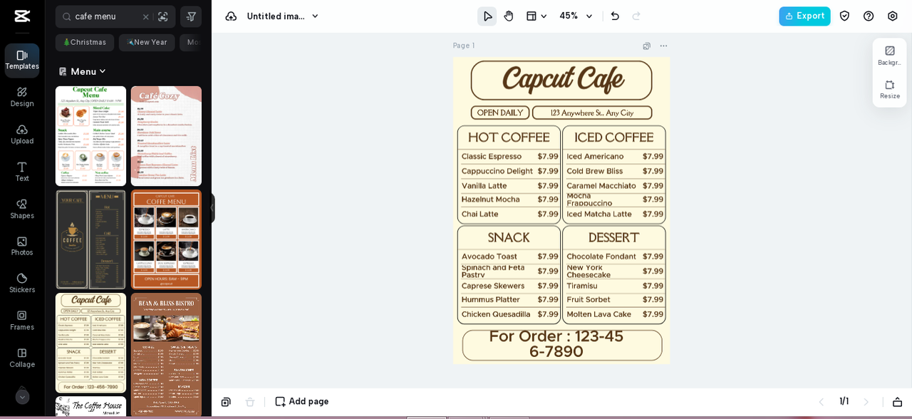 cafe menus