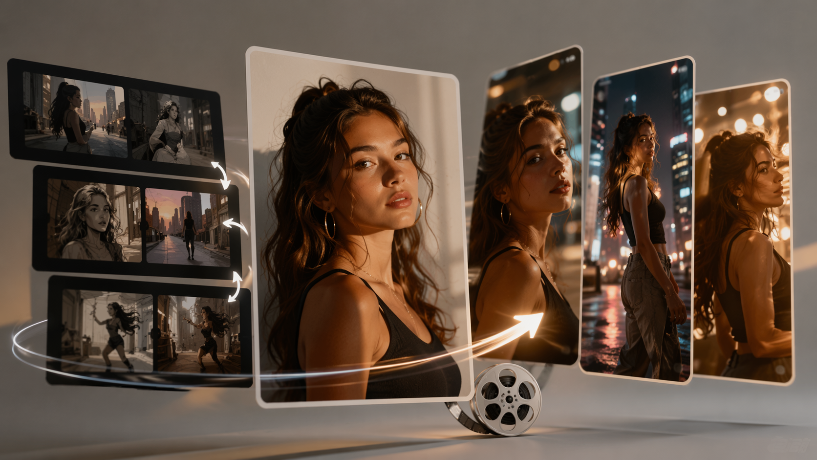 Dreamina AI Bild zu Video Prompts für TikTok Prompt Beispiel 1: filmische Porträt Animation Prompt