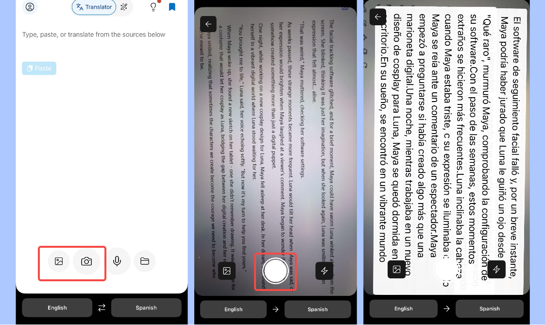 Translate English image to Spanish using the DeepL app