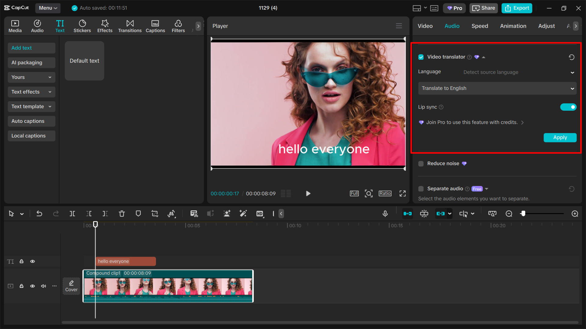 Video translator in CapCut