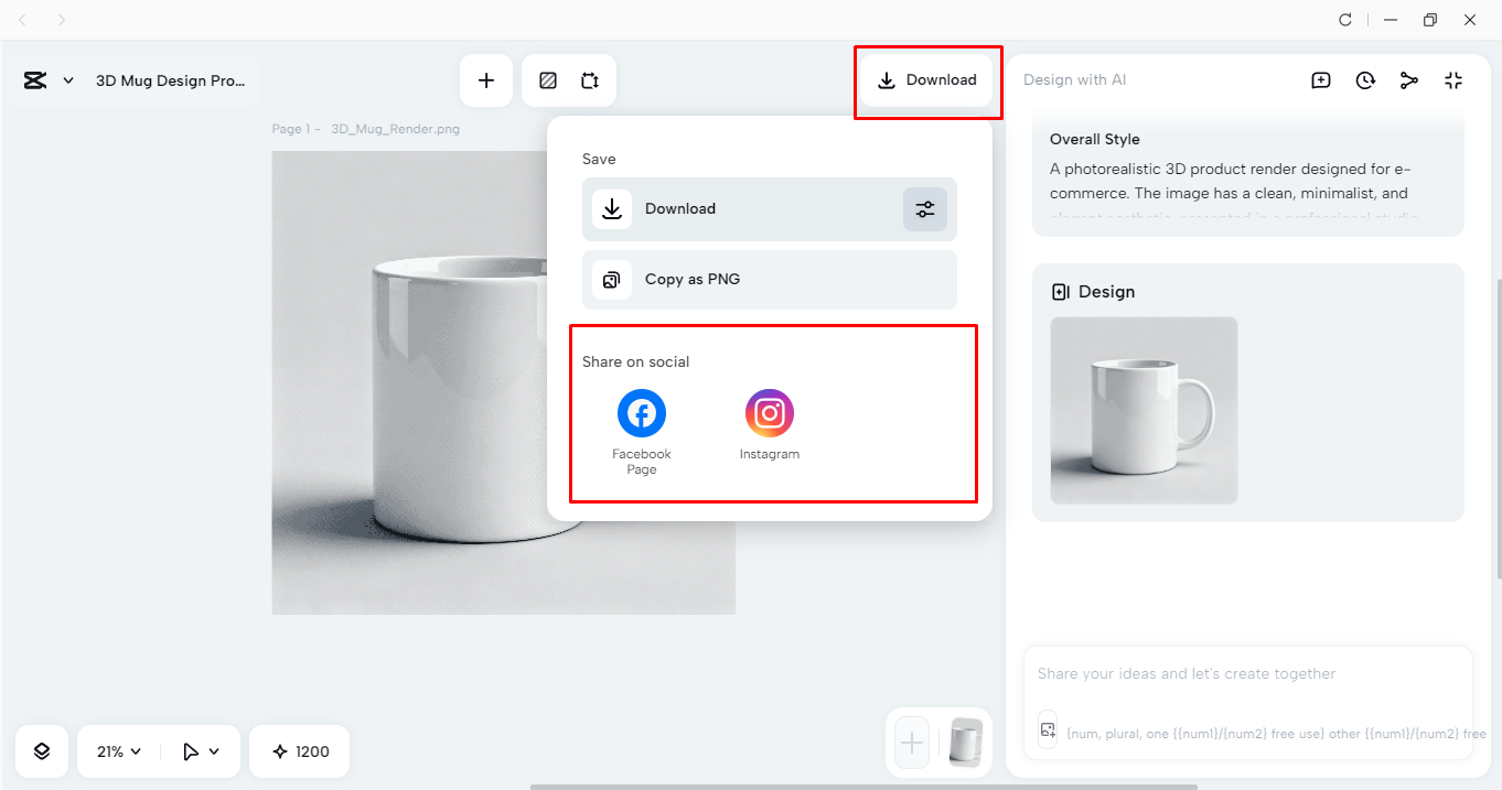 Exporting product design from the CapCut desktop video editor