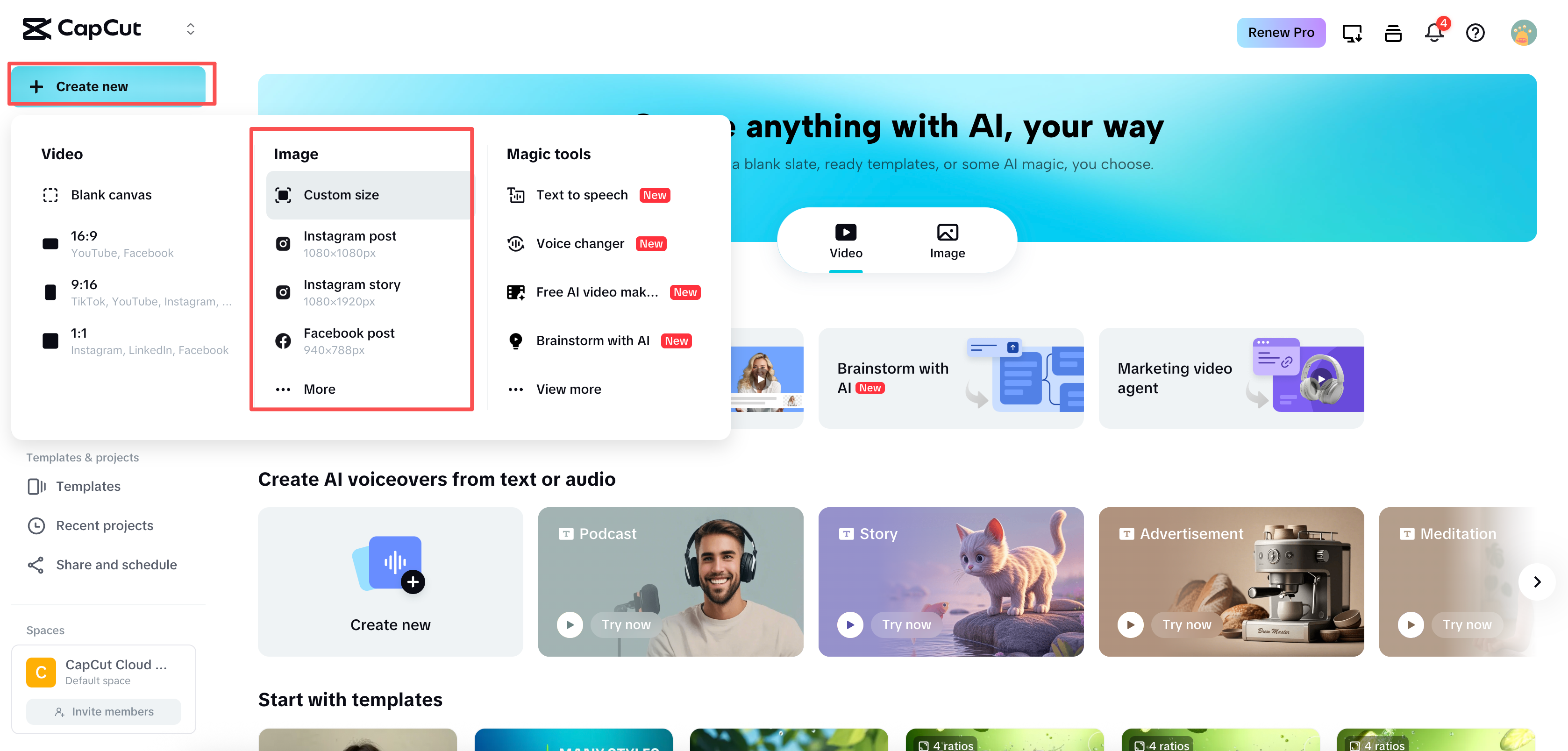 Access CapCut and Create a New Project