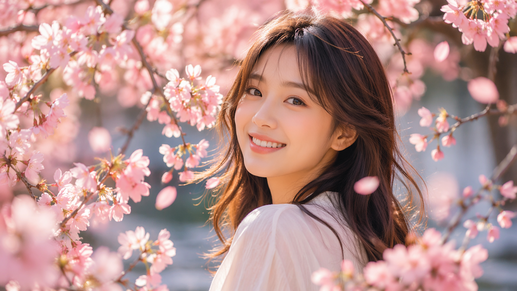 Dreamina fügt Blumen zur Fotoaufforderung hinzu Beispiel 5: Kirschblütenszene
