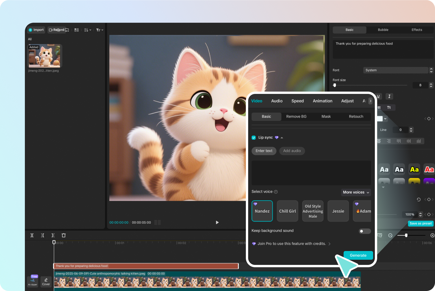 Utilize the 'Lip Sync' function
