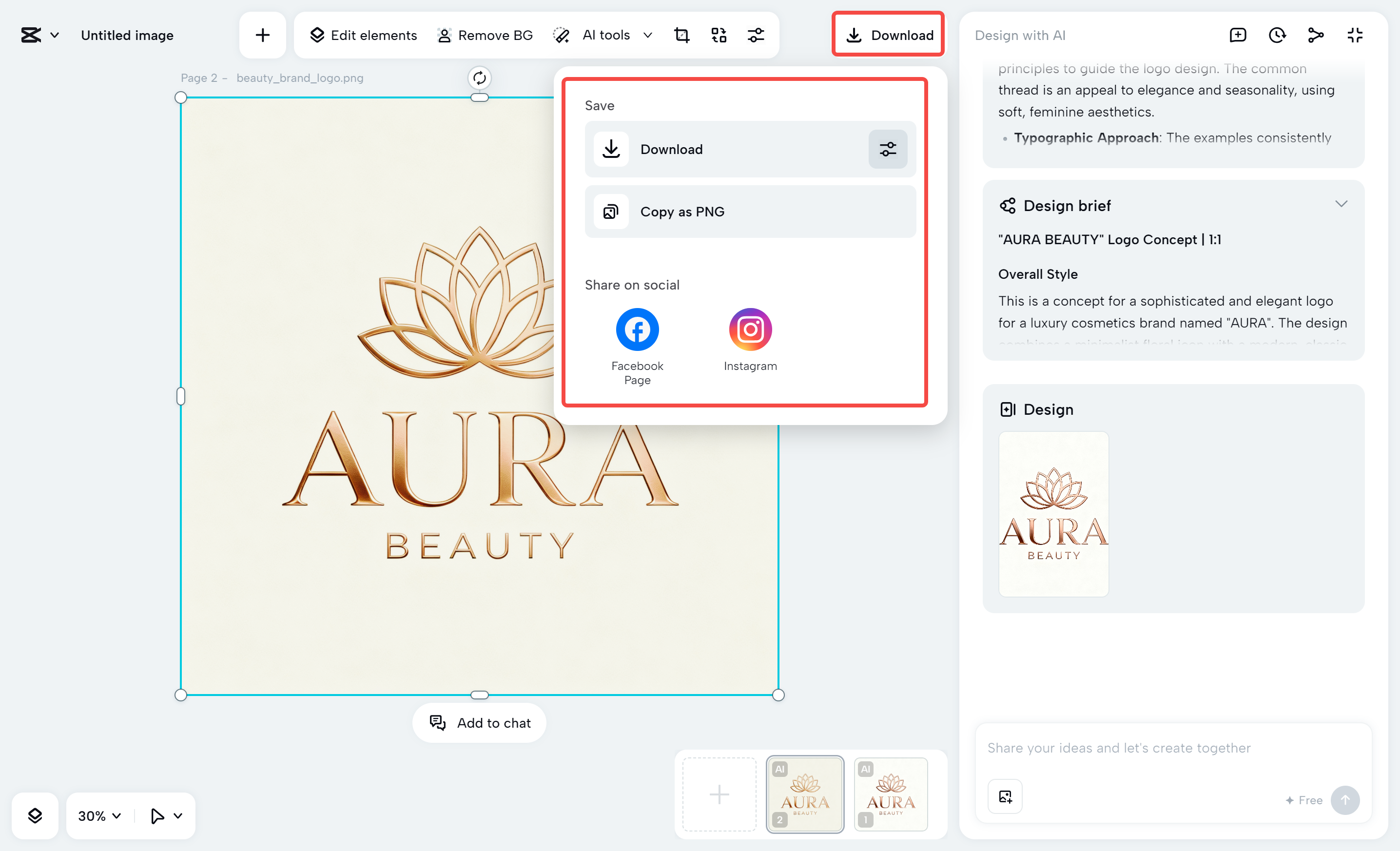 Dina-download ang logo ng kagandahan mula sa CapCut desktop video editor