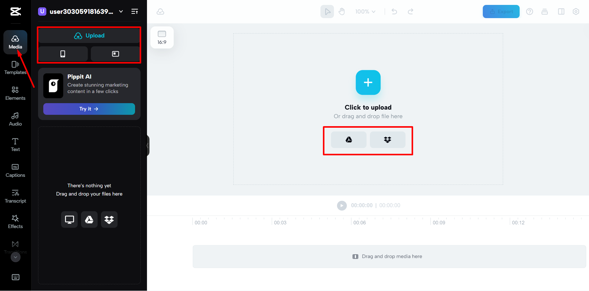 Carica il video su CapCut Web per la trascrizione.