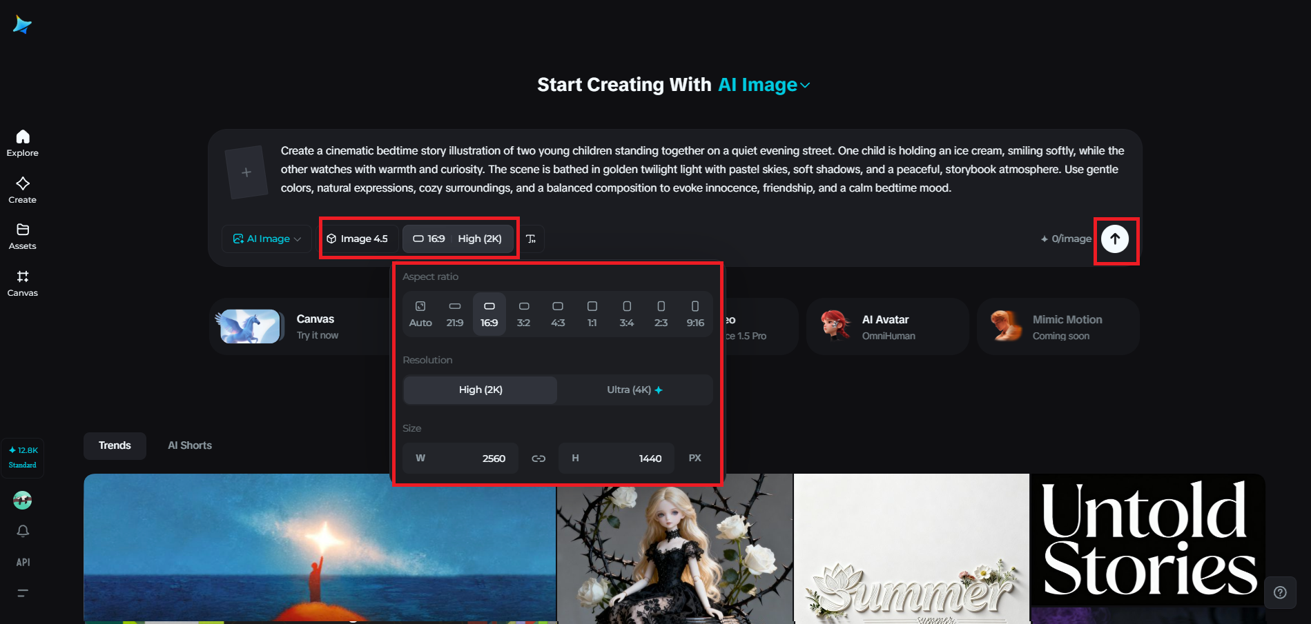 Choose the model and change the settings for the image
