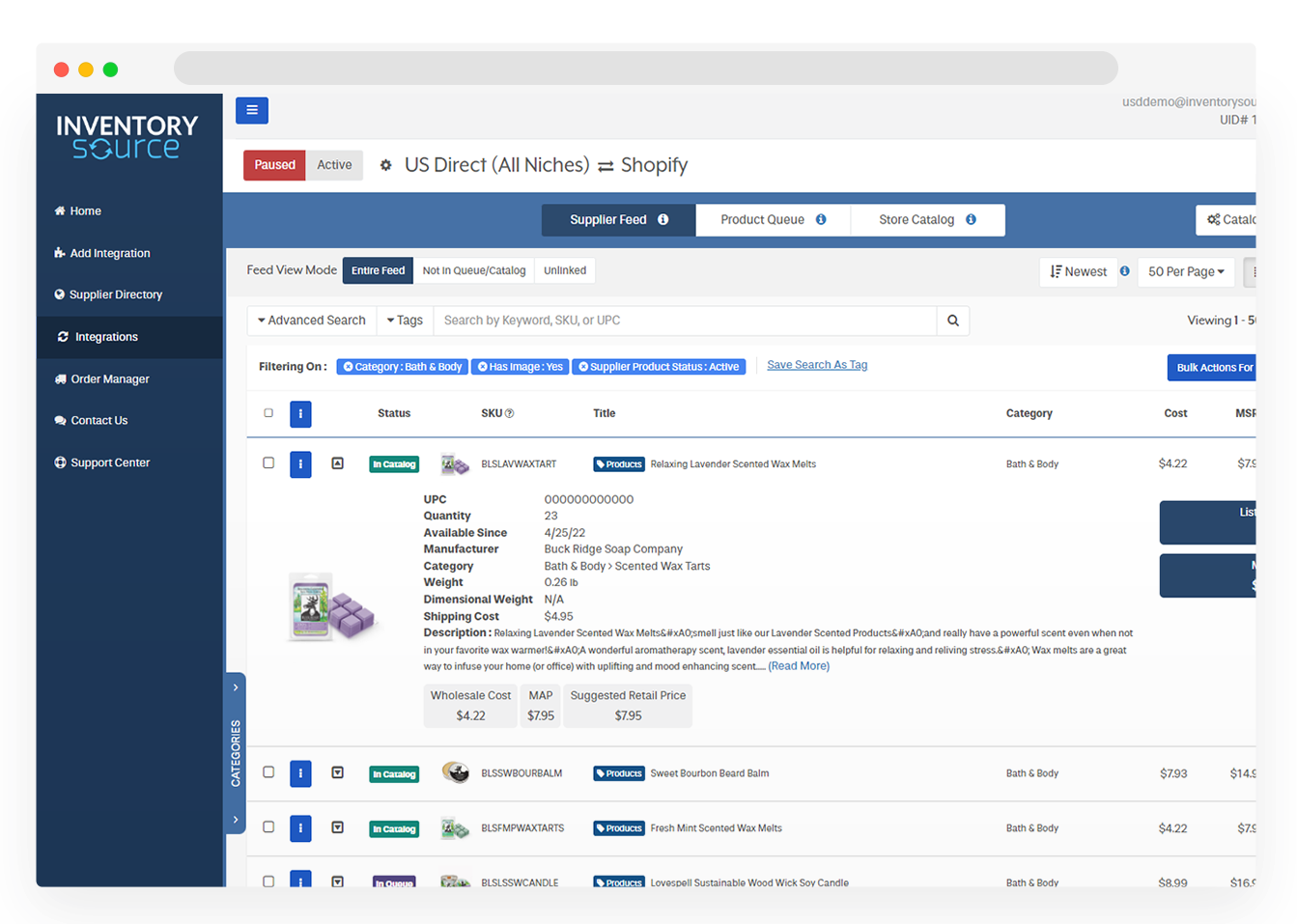 Inventory Source dropshipping interface