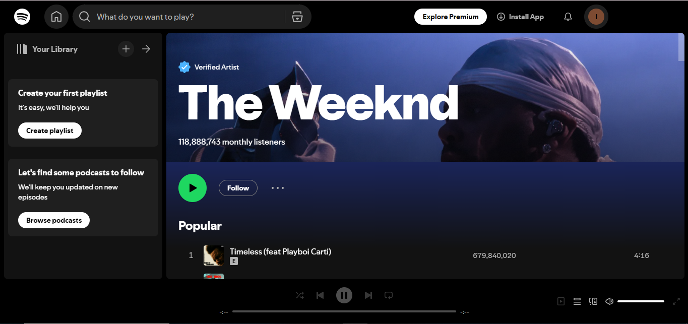 The Weeknd—the artist with the highest Spotify streams