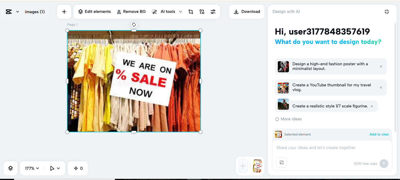 Uploading an image in the CapCut desktop video editor